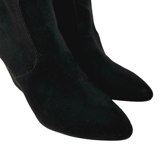 Steve Madden Elory Black Faux Suede Pointed Toe Side Zip Block Heel Ankle Bootie - Picture 8 of 13